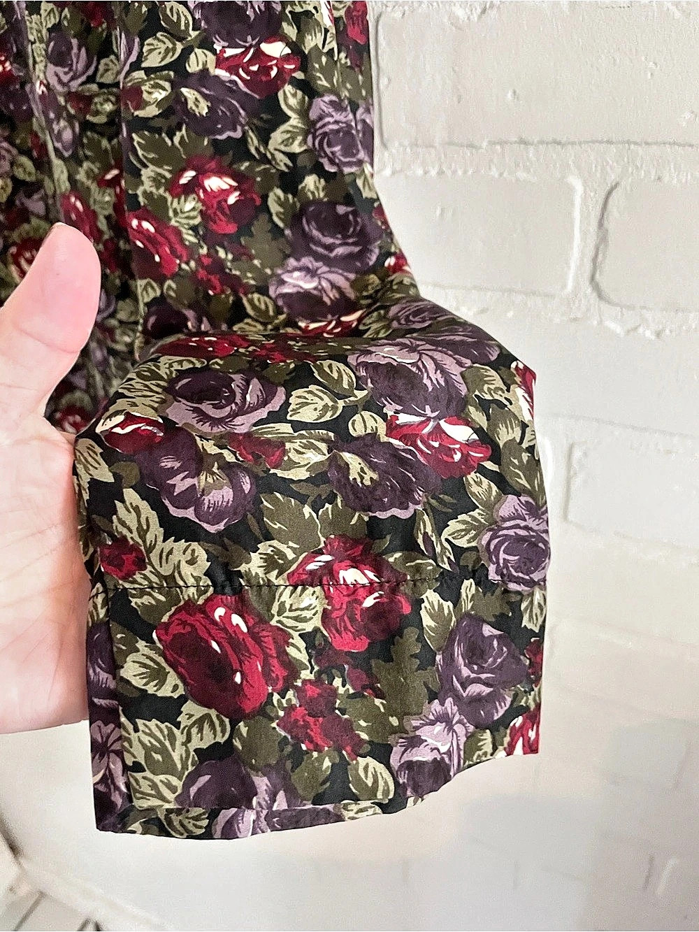 Tristan & Iseut Vintage 90s Silk Rose Print Tie Back Blouse Oversized Sz S - Picture 14 of 16